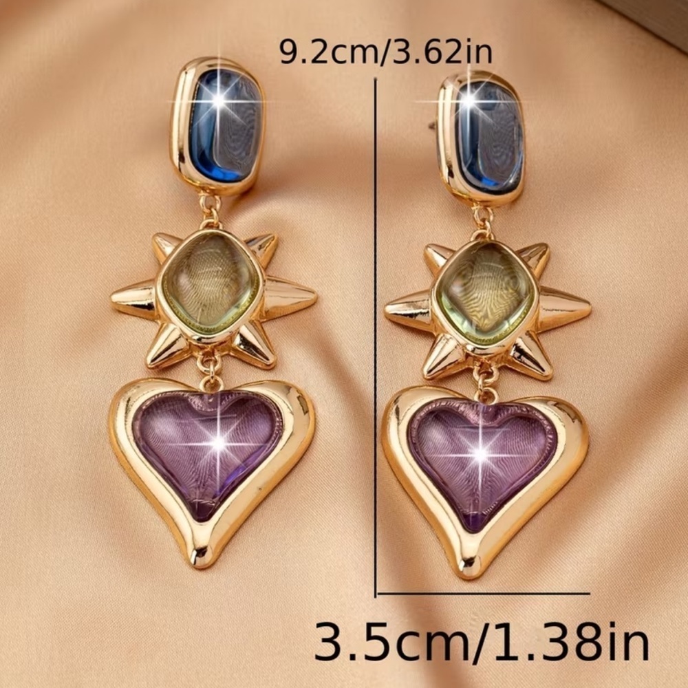 NEW❗️Statement Heart & Sun Drop Earrings. Unique Earrings. ☀️💜 A3-126 - Picture 5 of 5